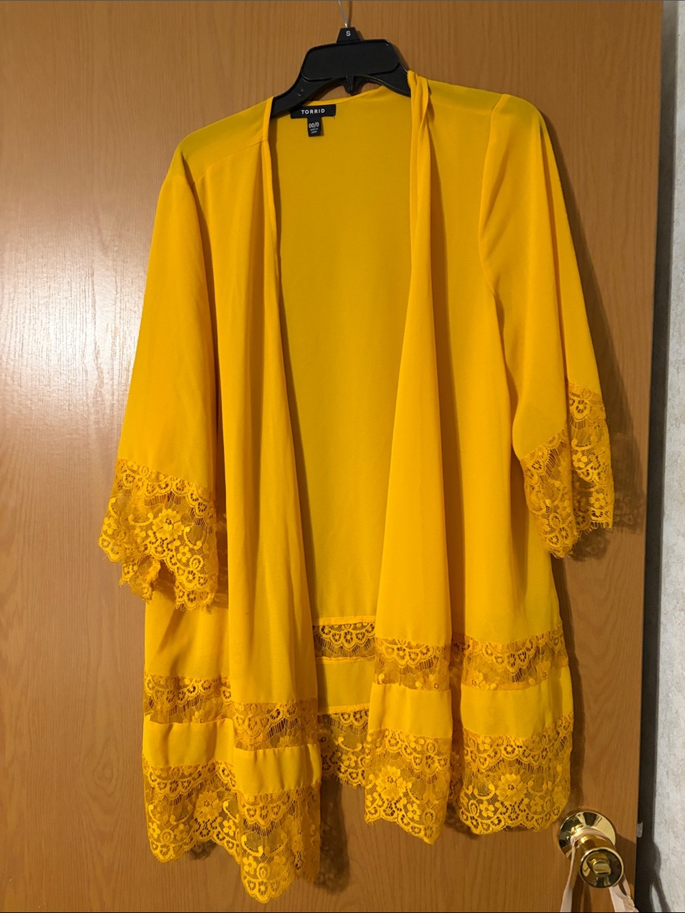 torrid Yellow Lace Trim Open Cardigan